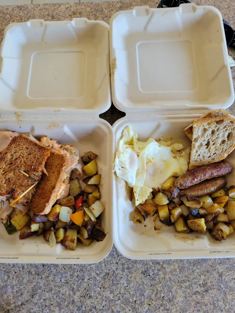 Turkey Reuben Left over-Easy Eggs Right